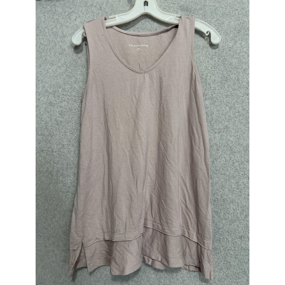 Soft Surroundings Tank Top Womens S Pink Striped Scoop Neck Ruffle Hem Tunic